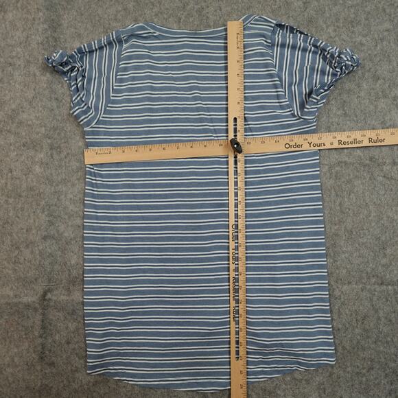 Left of Center Top Womens Extra Small Split Knotted Sleeve V-Neck Striped Blue - Picture 7 of 10